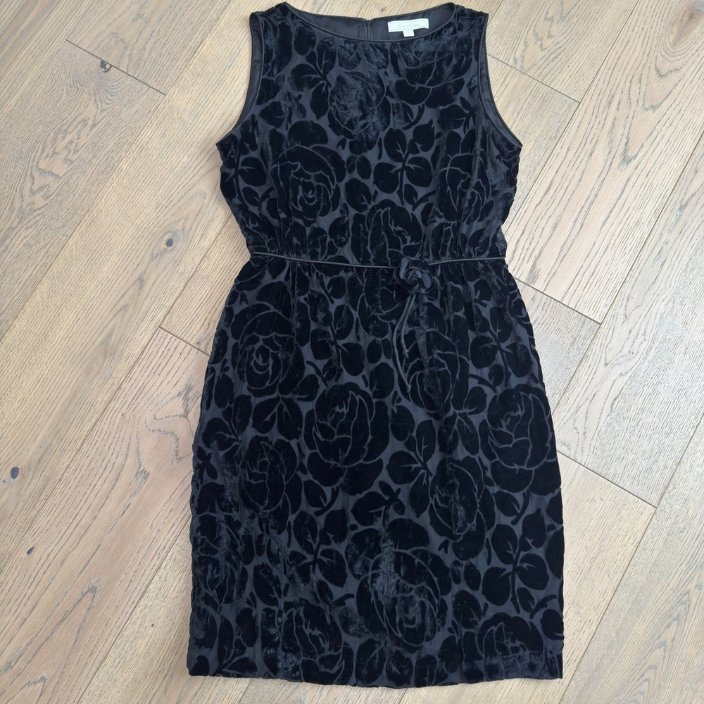 Brooks Brothers Black Velvet Rose Floral Sleeveless Dress Size 12